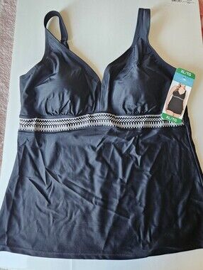 Christina Black Tankini Swim Top with Embroidered Waistband